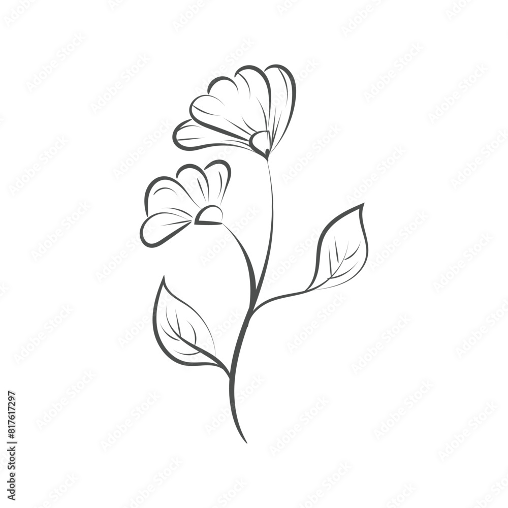 Line flower and leaves for print or use as poster, card, flyer or T shirt Line flower and leaves for print or use as poster, card, flyer or T shirt
