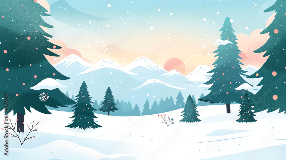 Fototapeta premium Snow Background in Cartoon Style