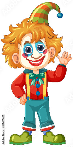 Colorful clown waving with a big smile