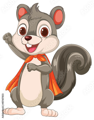 Cartoon squirrel wearing a superhero cape