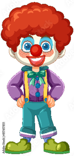Colorful clown with red hair and big smile