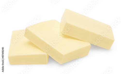 Pieces of butter isolated on white background. clipping path