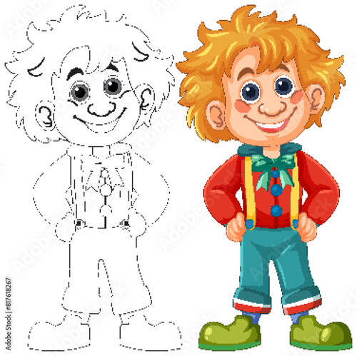 Cheerful clown with colorful outfit and big smile