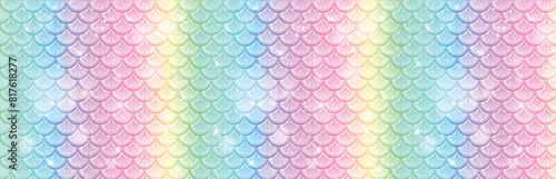 Vibrant, multicolored mermaid scale pattern illustration