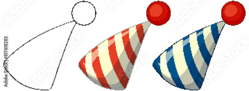 Three clown hats in different stages