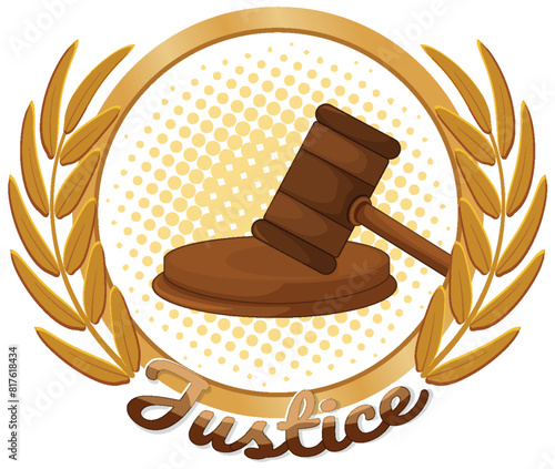 Vector illustration of a gavel inside a laurel wreath