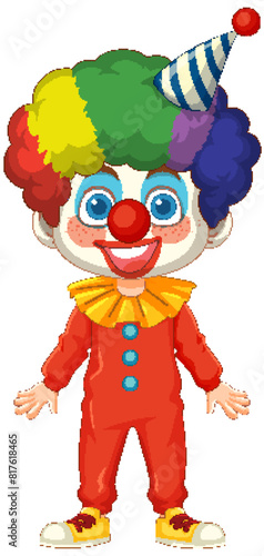 Cheerful clown with rainbow hair and red nose