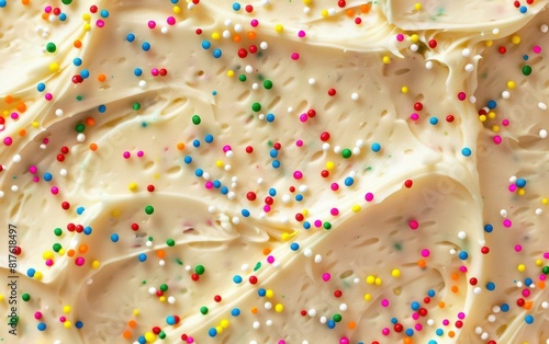 Close-up of Colorful Sprinkles on Creamy Frosting