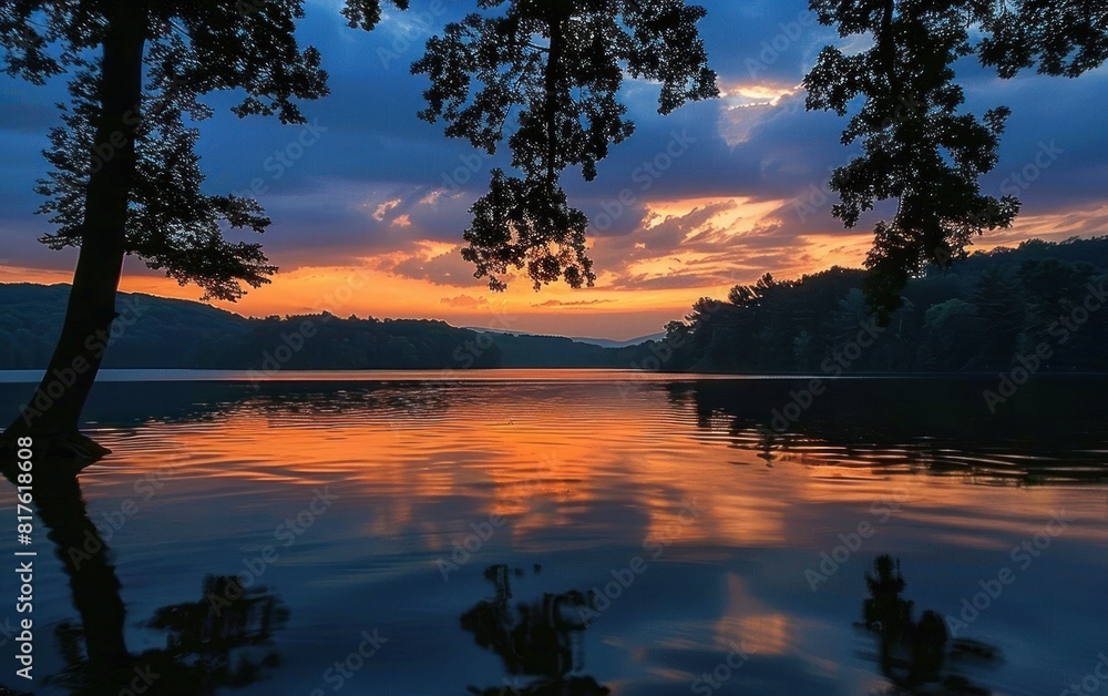 Fototapeta premium Serene Lake Sunset