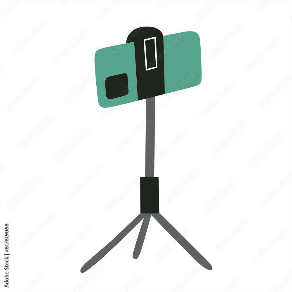 Tripod stand icon, vector illustration of portable smartphone holder for making photo and video, vlogger equipment, streaming on cellphone, recording for vlog, professional device Tripod stand icon, vector illustration of portable smartphone holder for making photo and video, vlogger equipment, streaming on cellphone, recording for vlog, professional device