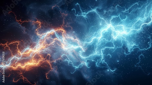 Blue and orange elettricoty abstract background.