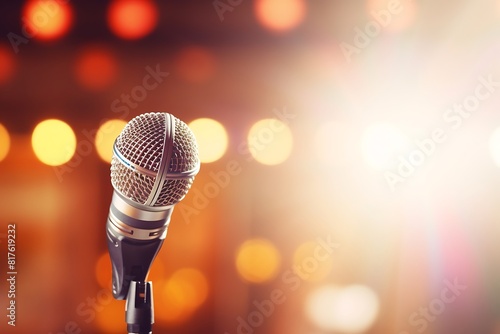 microphone on a concert stage with beautiful lighting background.