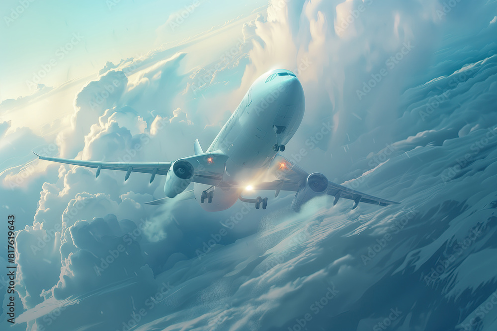 huge passenger aircraft ascending over clouds huge passenger aircraft ascending over clouds