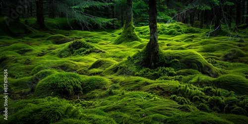 A forest with lots of green moss. photo