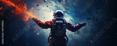 Astronaut in Space Suit Standing in Front of Galaxy © iwaart