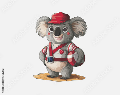 Koala in lifeguard clothes watches the beach vector, Generative AI