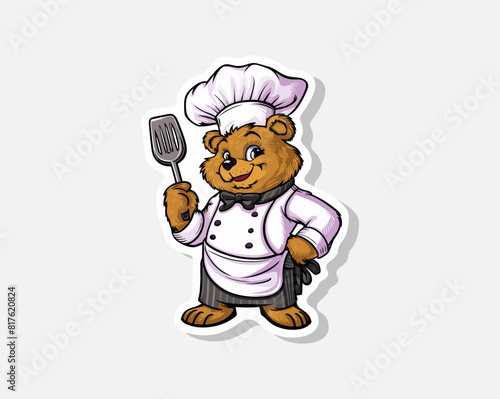 Bear chef in hat and apron vector illustration, Generative AI