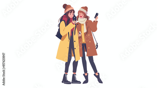 Pair of young women dressed in fashionable clothing style