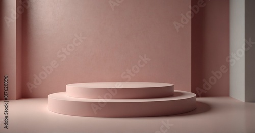 Studio podium background in pink and white for product presentation