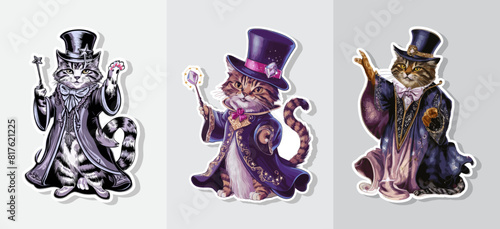 Fancy cat in magician clothes vector illustration, Generative AI