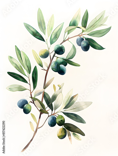 A branch of an olive tree displaying green leaves and blue olives