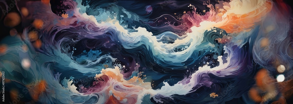 Obraz premium A painting of a wave with a blue and orange background