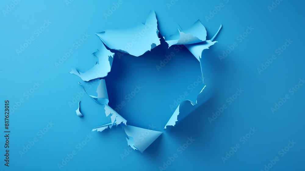 3D Illustration of Torn Blue Paper with Jagged Edges