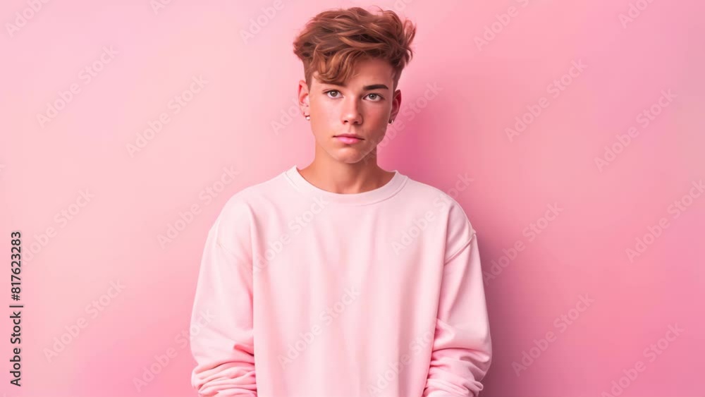 Teenager on pastel studio background with happy smile face. Teenager on pastel studio background with happy smile face.