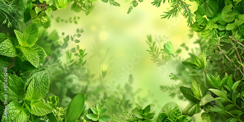 Leaf Frame with Copy Space  Natural Border for Text  Organic Background nature green leaves on blurred greenery tree background with sunlight in public garden park