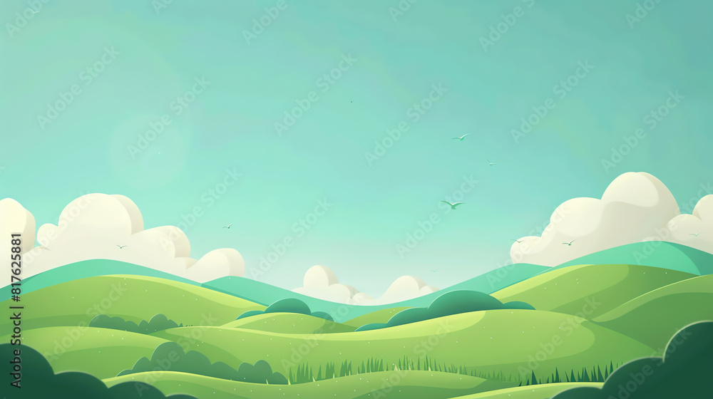 Serene green hills under a clear blue sky with soft clouds during a sunny day Serene green hills under a clear blue sky with soft clouds during a sunny day