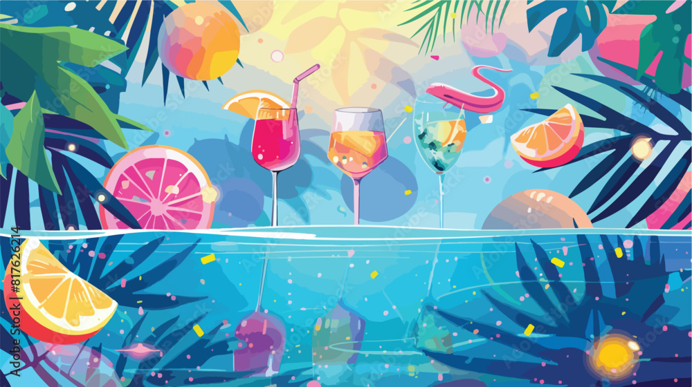 Pool party poster. Summer event festival vector color
