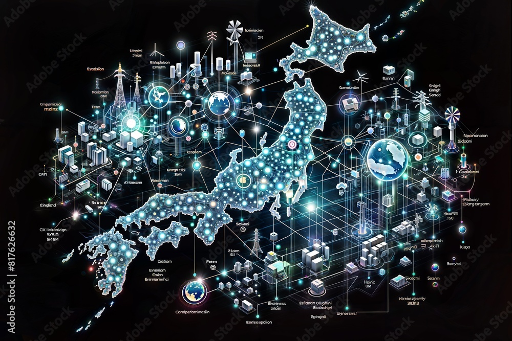 A futuristic data visualization depicting an intricate network of nodes ...