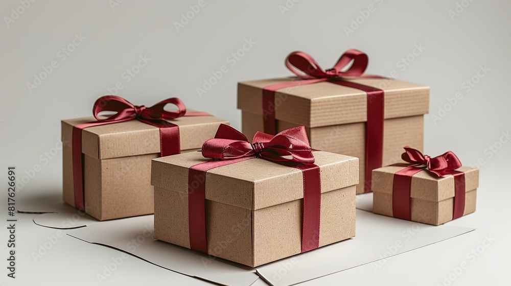 Obraz premium Package on white background, Cardboard box with a kraft finish placed on a die-cut white background. surrealistic Illustration image,