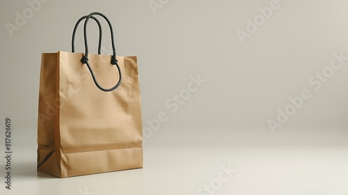 Package on white background, Brown paper shopping bag, placed on a die-cut white background. surrealistic Illustration image,