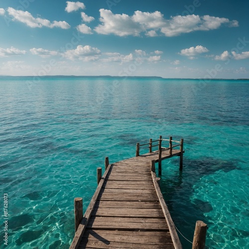  Welcome the beauty of summer on the Solstice. Background  Turquoise waters with a pier.
