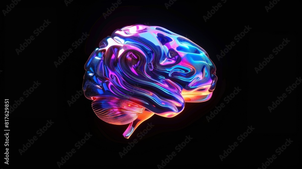 3d colorful gradient-style of brain illustration, sci-fi style on black background, dynamic and sleek design, futuristic aesthetic 3d colorful gradient-style of brain illustration, sci-fi style on black background, dynamic and sleek design, futuristic aesthetic