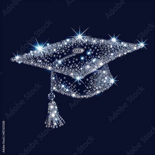 a graduation hat made of diamonds on a isolated dark blue background