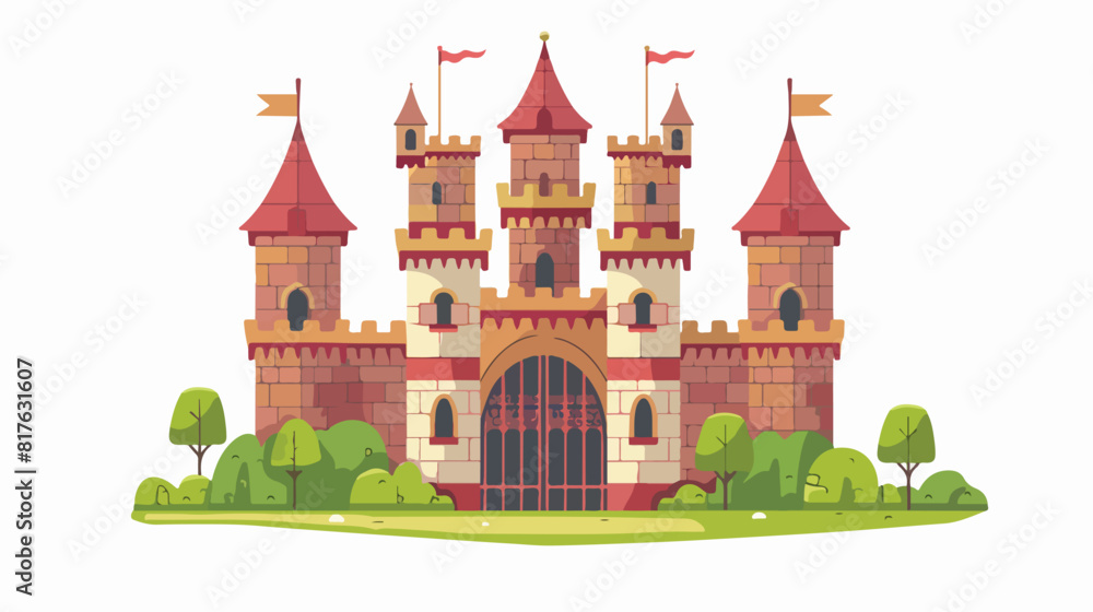 Romantic castle fortress or stronghold with towers an