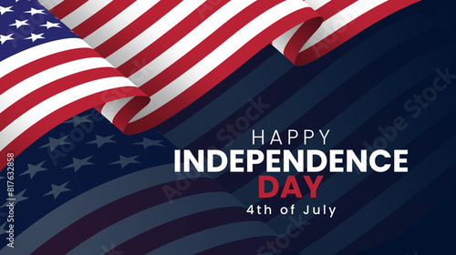 4th of July USA independence day background with waving american flag. Vector illustration