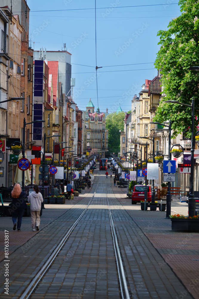 2023-05-27; Central ancient street Chorzow. Poland.