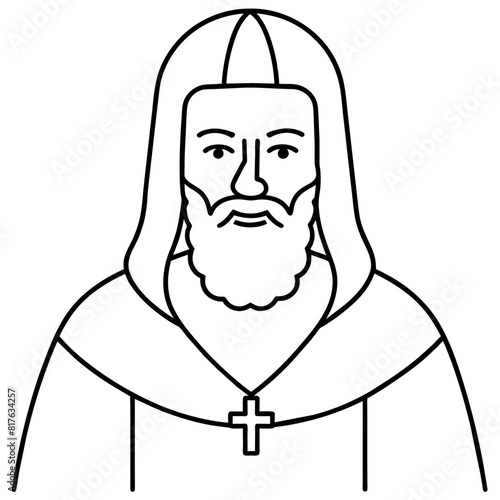 A man with a beard and a cross necklace, black and white drawing