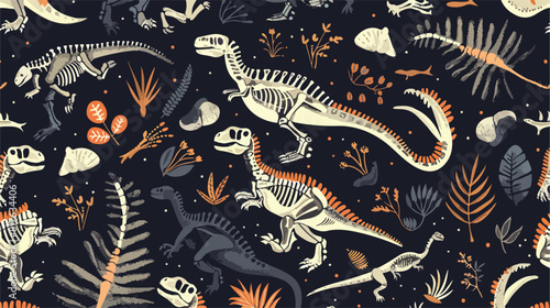 Seamless paleontology pattern with ancient fossils di photo