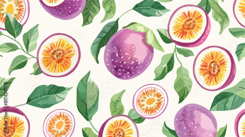 Seamless pastel pattern with passion fruits on white