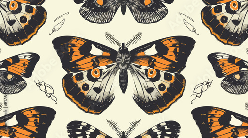Seamless pattern butterflies repeating print. Vintage