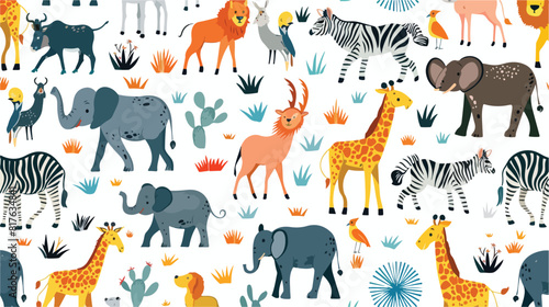 Seamless pattern with African and American animals on