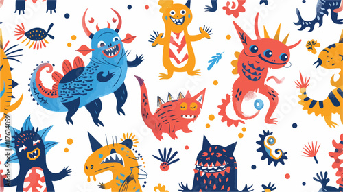 Fototapeta Naklejka Na Ścianę i Meble -  Seamless pattern with amusing fantastic monsters fair