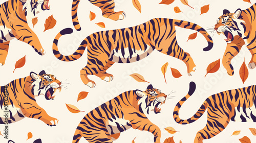 Seamless pattern with Bengal tigers. Repeating background