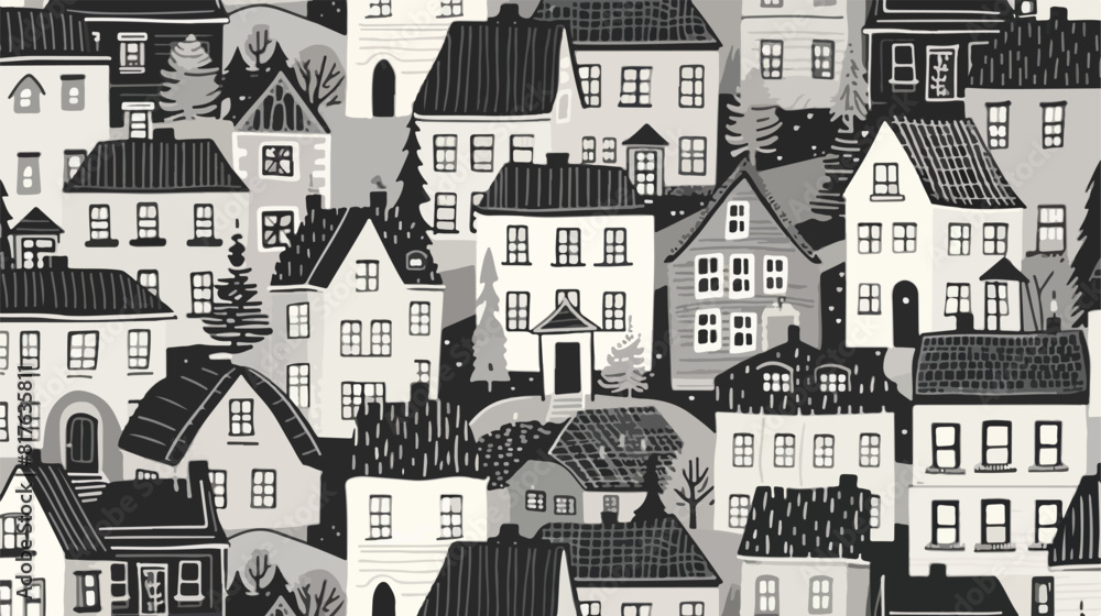 Seamless pattern with district of suburban cottages illustration
