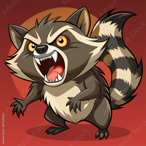 Angry raccoon cartoon with open mouth in art painting