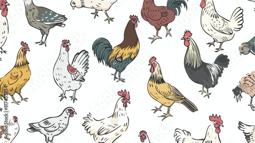 Seamless pattern with domestic birds or farm poultry